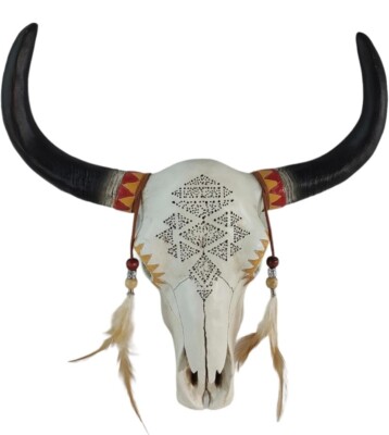 De Leon Collections 15452 Feathered Tribal Skull Bone 12.75'' home Decor
