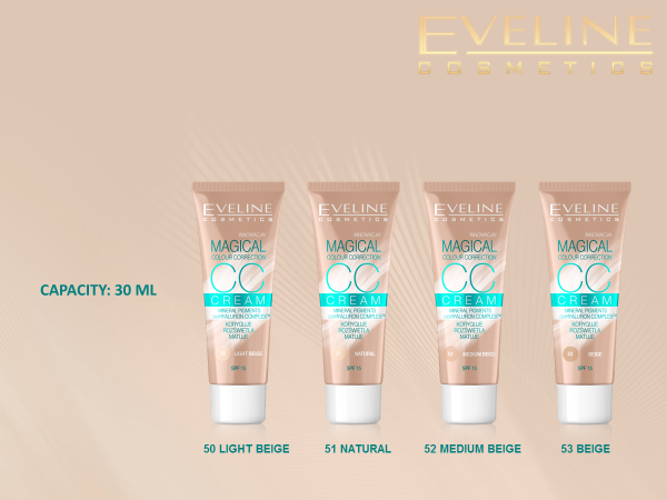 EVELINE CC CREAM MAGICAL COLOR Correction Foundation NO 53 Beige