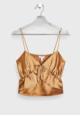 TOPSHOP Strappy Ruffle Front Cami Top In Champagne-neutral In Gold