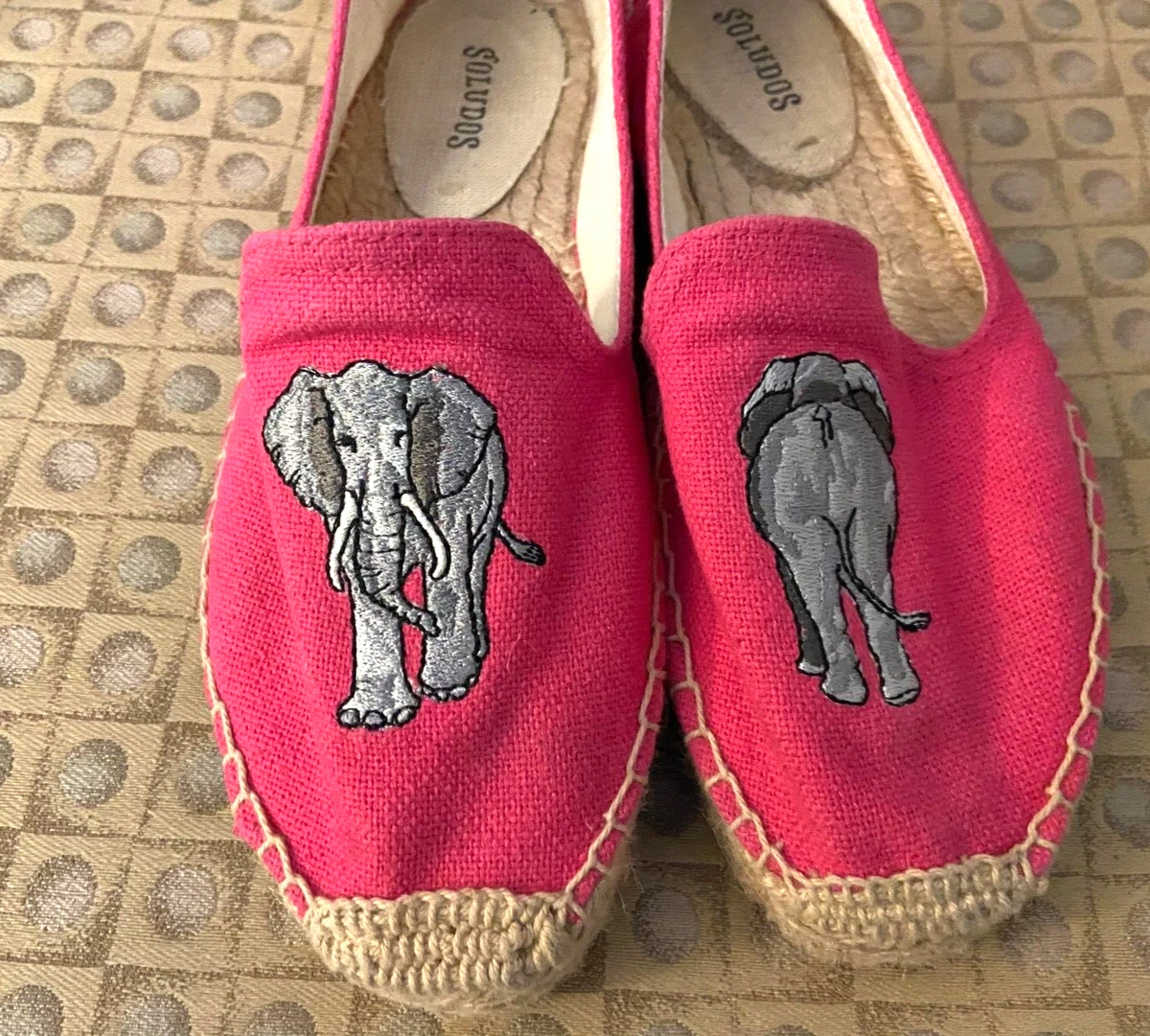 Soludos Elephant Espadrilles Flats Shoes SZ 7 Pink Canvas Slip Ons |