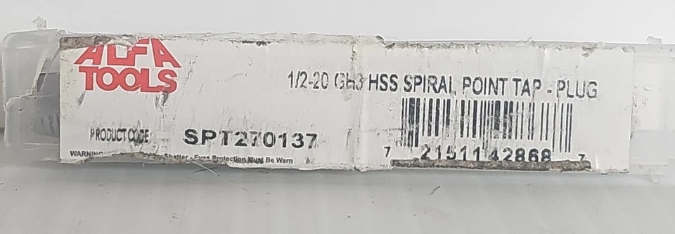 Alfa Tools SPT270137 1/2"-20 TPI High-Speed Steel Eco Pro Spiral Pointed Tap - Image 4 of 4