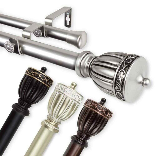 Debussy 1 in. Dia 48 in. - 84 in. Double Curtain Rod in Bronze