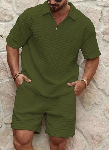 Mens Tracksuit Summer Outfit 2-Piece Set Short Sleeve Shirt and Shorts Sweatsuit - Picture 20 of 30