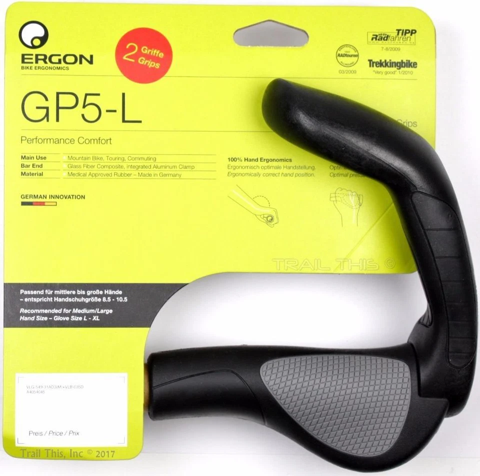 Ergon GP5-L Grande Ergo 5 Dedos Manillar Bicicleta Empuñaduras Extremos Barra MTB/Híbrido Foto 2 de 4