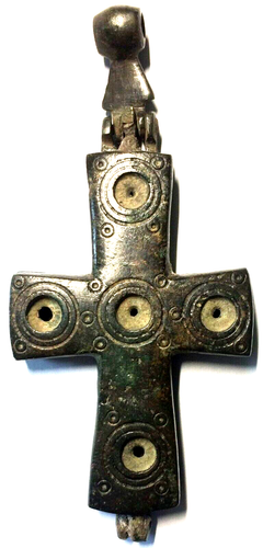 Encolpión bizantino, cruz de reliquias, bronce con representación de la Virgen - Imagen 2 de 2