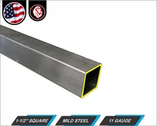 1-1/2" Square Metal Tube - Mild Steel - ERW - 11-gauge - 12" Long (1-ft)