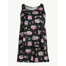 Joyspun WOMEN 2X,3X Camper Print Tank Top and Shorts Pajama Set 2-Piece black