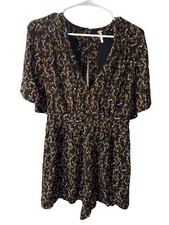 Free People Meet Virginia V-Neck Romper in Black Combo Size 4 Boho Romantic NWT