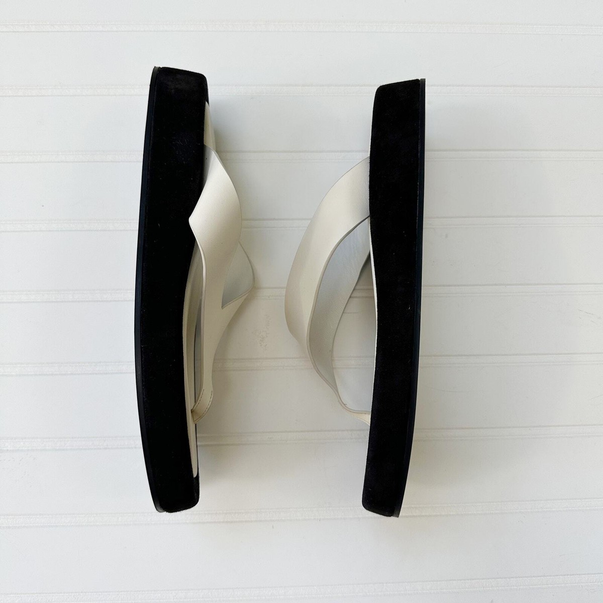 The Row Ginza Sandal White Black Leather Flip Flops Slide