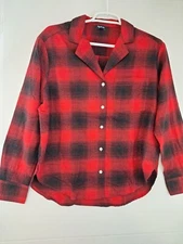 GAP Body Flannel Red/Black Blurry Plaid Flannel Shirt NWOT Women's Small