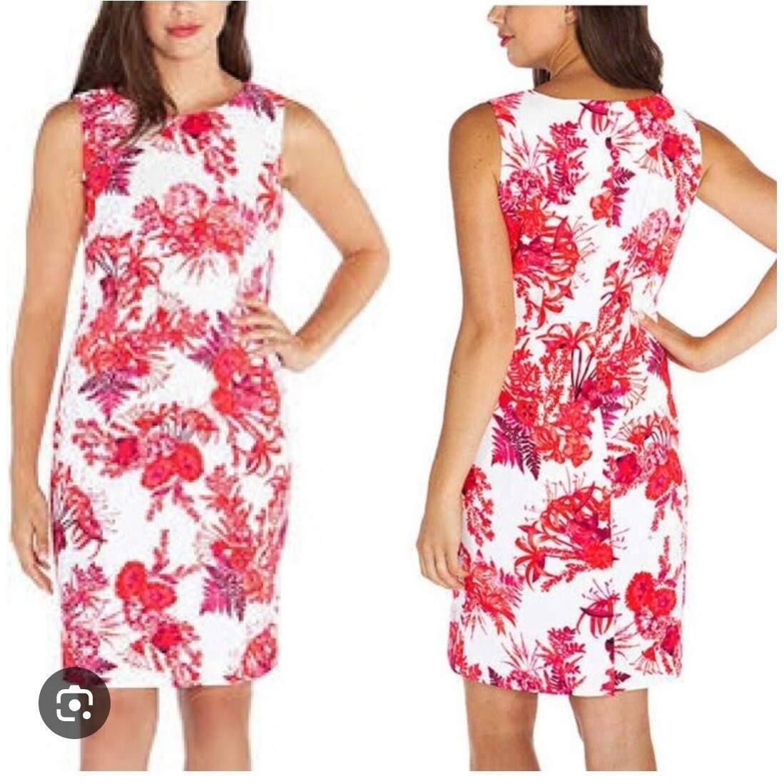 Mario Serrani Floral Sheath Dress Sleeveless Career Cocktail White Red 10