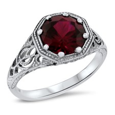 WEDDING ENGAGEMENT 925 STERLING SILVER FILIGREE LAB-CREATED RUBY RING    1276