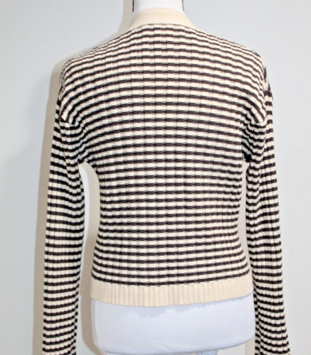 The Great. The Mini Striped Cardigan Sweater Knit Cream Woodsmoke Size 0 XS - Picture 4 of 9