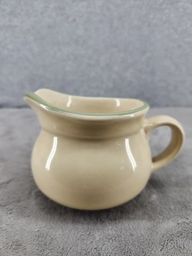 Vintage Pfaltzgraff Ceramic Pitcher Creamer Cream White With Green Rim