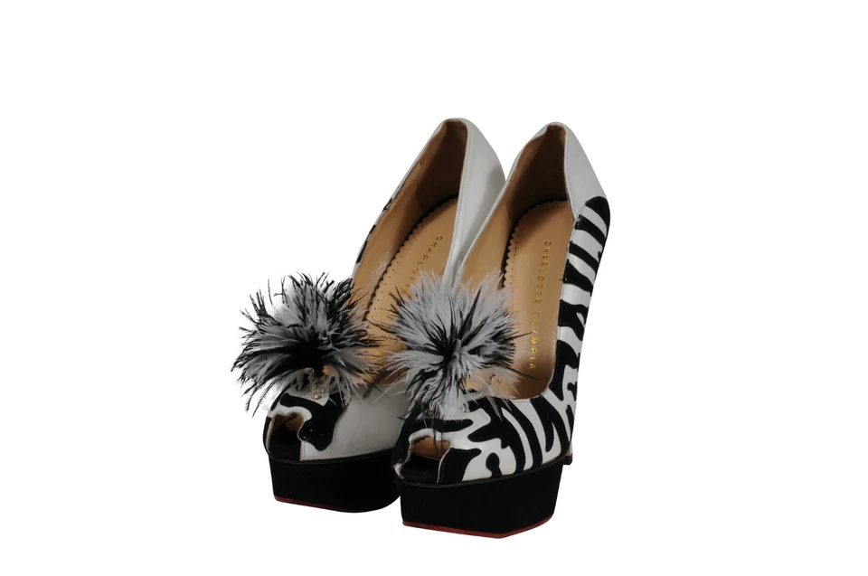 Zapatos de salón Charlotte Olympia para mujer Zelda plataforma cebra EE. UU. 7,5 UE 37,5 cuero blanco Foto 3 de 4