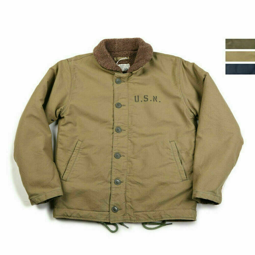 Mens N1 Deck Jacket USN Navy Fleece Warmth Vintage Jackets Flight