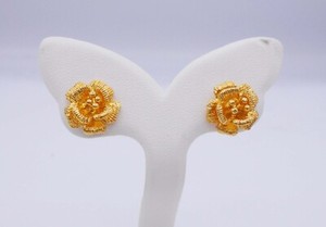 Authentic 13 mm Flower 23K Thai Baht Yellow Gold Plated Stud Earrings Jewelry Women