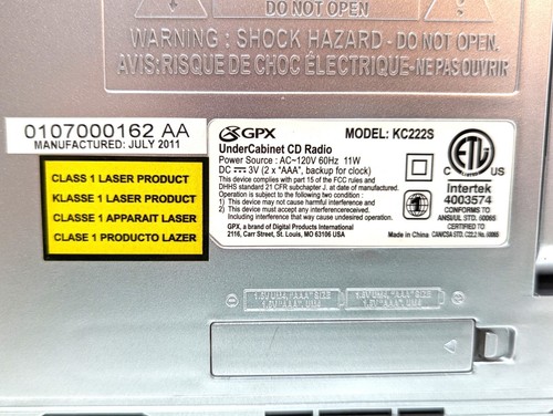 GPX Under Cabinet CD/Radio KC222S Remote & Mounting Hardware MP3 Ready - Picture 8 of 8