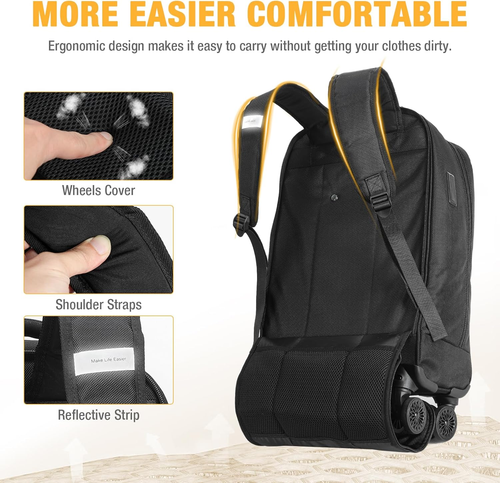 Rolling Backpack, 15.6 Inch Laptop Backpack with 4 Spinner Wheels, Carry on Trav - Picture 7 of 12