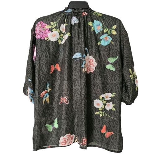 Camicetta donna Johnny Was Blooming La Belle 100% seta taglia media scollo a V increspato - Foto 3 di 14