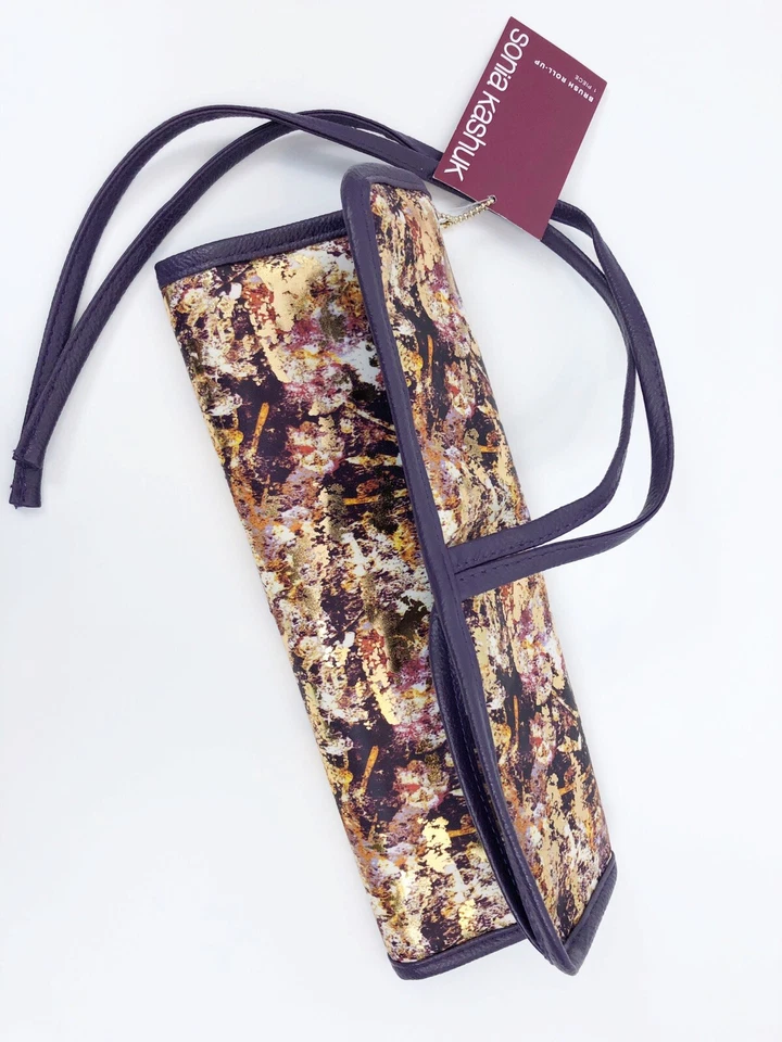 Estuche de Maquillaje Sonia Kashuk 10 Bolsillos Pinceles Dorado Púrpura Enrollable Cosméticos Viaje Foto 3 de 4