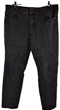 Ring of Fire Mens 34x30 Jeans Slim Black Patch Design Charcoal Ships FREE
