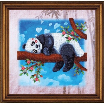 Panda - Perlen Stickset, Kinderzimmer Kunstwerk, Perlen Kreuzstich, Bastelset