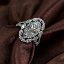 Marquise Cut 3.15Ct Diamond 14k White Gold Engagement Ring Simulated in Size 8