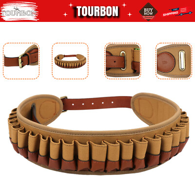 TOURBON Shooting 12GA Shotshell Bandolier Ammo Cartridge Belt Canvas Leather