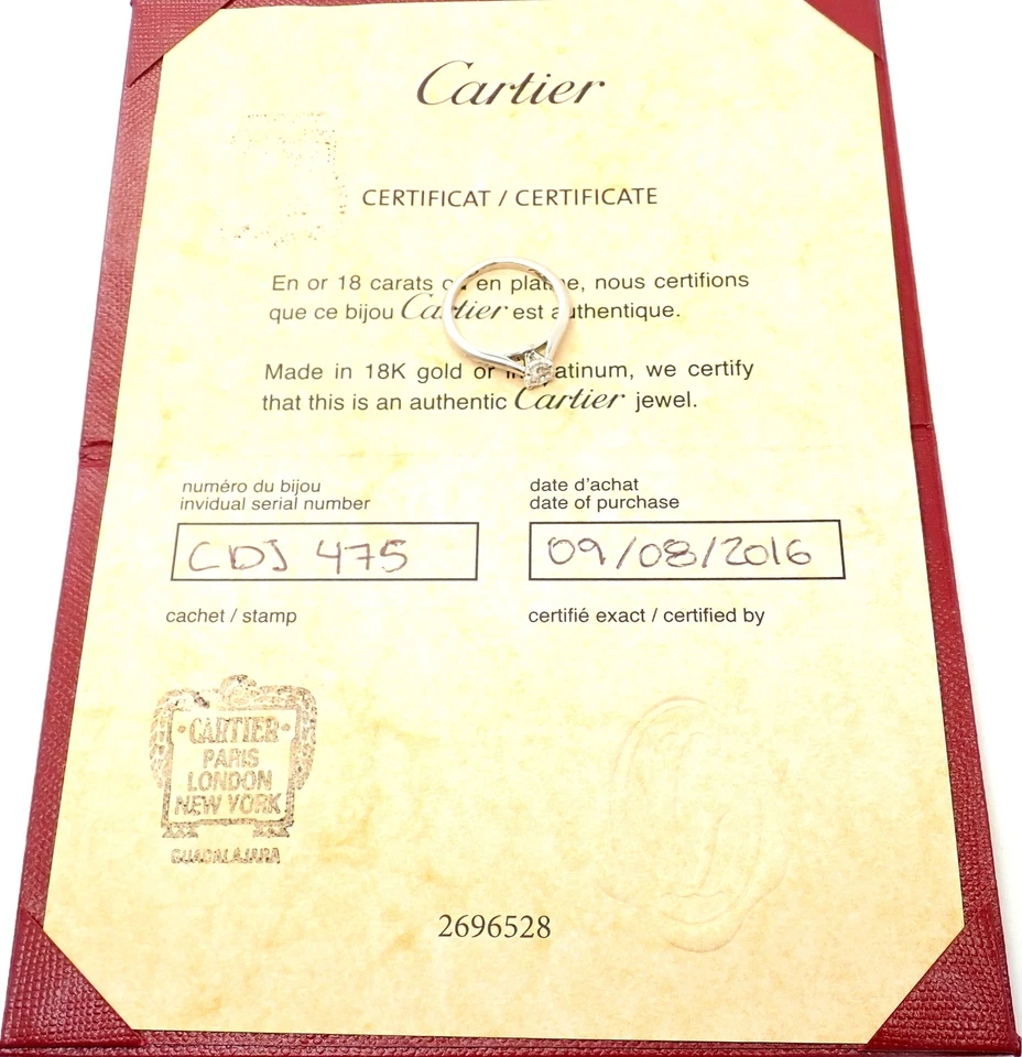 ¡Auténtico! Anillo de compromiso solitario de diamantes Cartier de platino de 0,40 quilates VVS1/G Foto 3 de 4