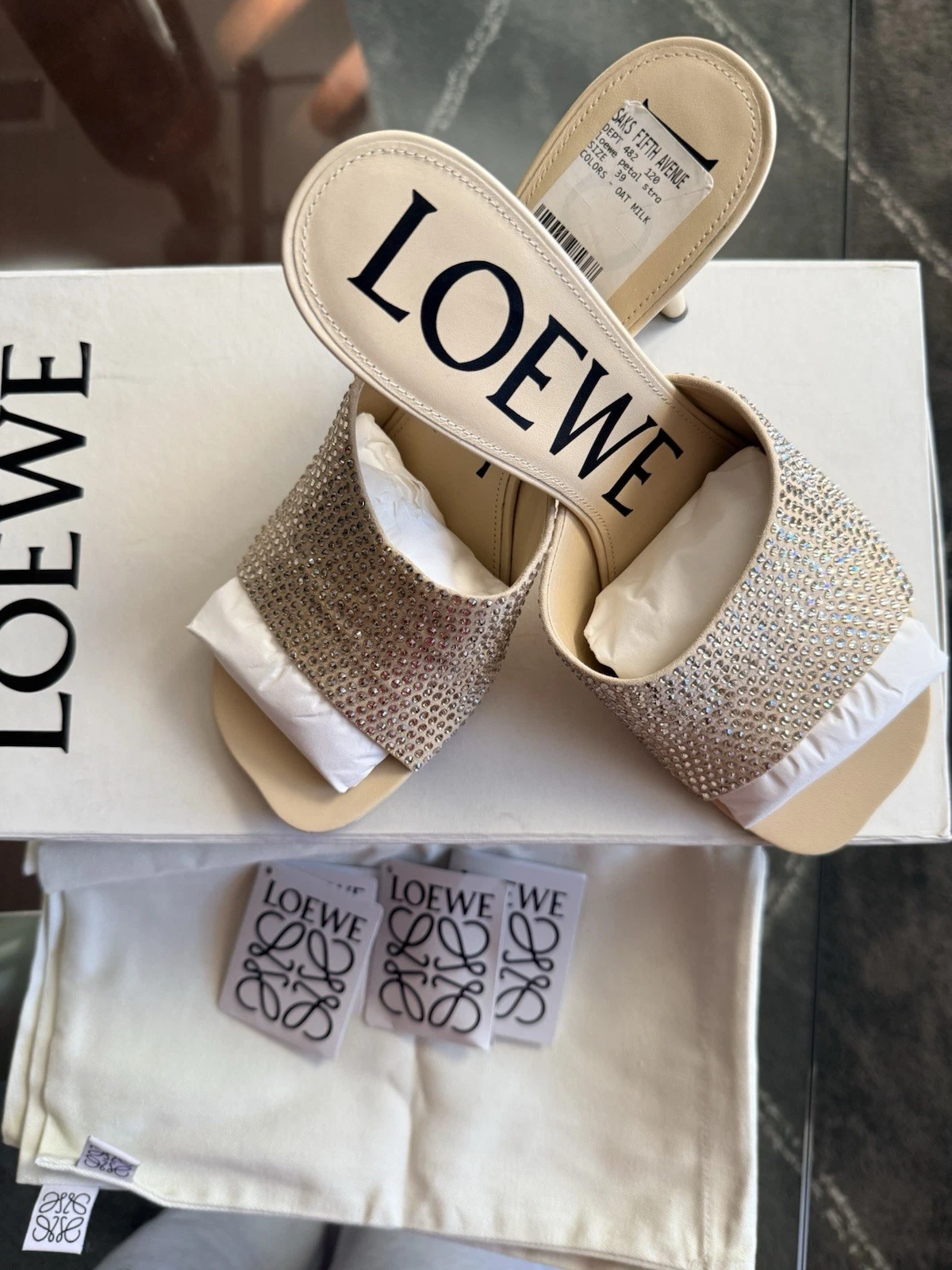 Loewe — Loewe Women Petal Mule Sandals Size 39 Authentic Original New With Rhinestone