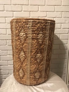 VTG Birch Bark Handwoven Lidded Large Woven Storage Basket Hamper 24”x 18”