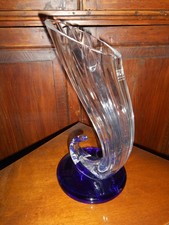 BELLISSIMO VASO CORNUCOPIA CRISTALLO TRASPARENTE BASE BLU COBALTO IVV ITALIA