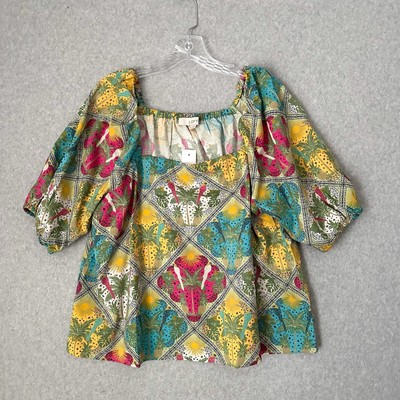 Loft Top Sz L Tropical Bohemian Resort Wear Brazilian Palm Tree Jungle Blouse