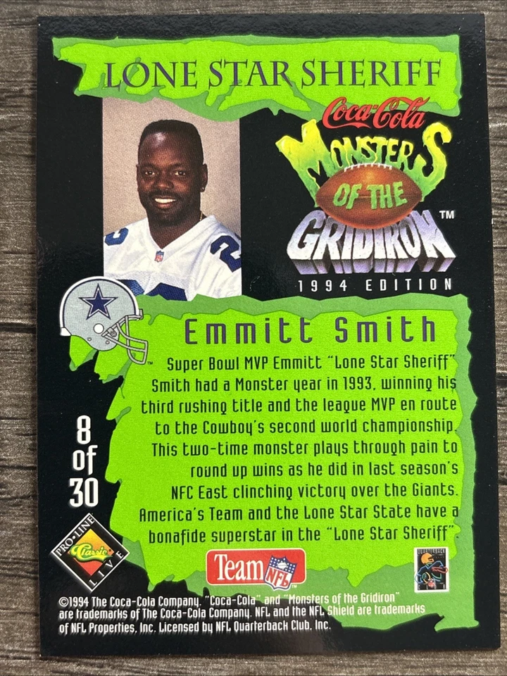 1994 Classic Pro Line Live Coca-Cola Monsters of the Gridiron - Emmitt Smith #8 - Image 2 of 2