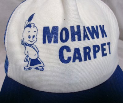 Vtg 70s 80s MOHAWK CARPET TRUCKER HAT CAP SNAPBACK INDIAN BOY MASCOT NATIVE