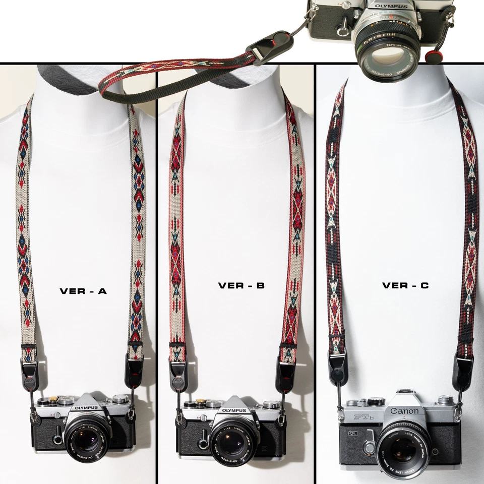 Correa de cámara 40" rojo desierto blanco y negro suroeste con anclajes de diseño de pico personalizados Foto 2 de 4
