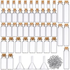 45pcs Mini Glass Bottles Cork Stoppers 5 Sizes Funnels Eye Screws for DIY Craft