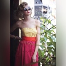 Anthropologie Maeve Colorblock Strapless Dress Pink Orange Size 0 EUC