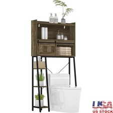 Over Toilet Storage Cabinet Freestanding Bathroom Organizer Sliding Door Shelves