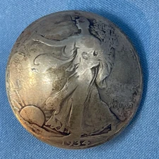 1937 Authentic Sterling Silver Domed Concha Walking Liberty 1/2 Dollar Screw
