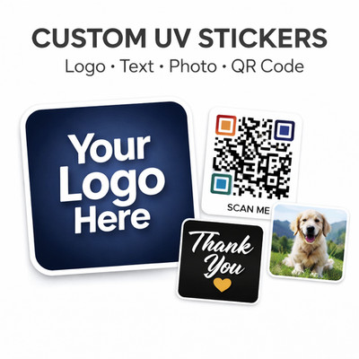 Individuelle vollfarbige Aufkleber personalisiert Logo Text Foto QR Code UV Aufkleber