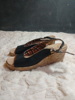 Crocs A-Leigh Black Leather Slingback Cork Wedge Sandals Size W7
