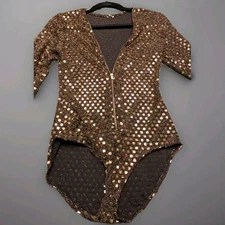 1970s Body Suit Gold And Black Zip Dance Long Sleeve 