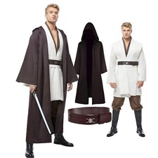 Men's Tunic Cosplay Costume Adults Outfits Halloween Robe Hooded Uniform Full...