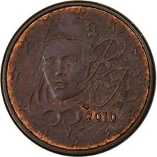 [#1211446] France, Euro Cent, error double observe side, 2010, Paris, Copper Pla
