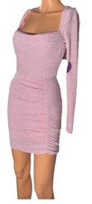 Windsor Women's Glitter Gal Ruched Mini Dress Pink Long Sleeve NWT Size XS