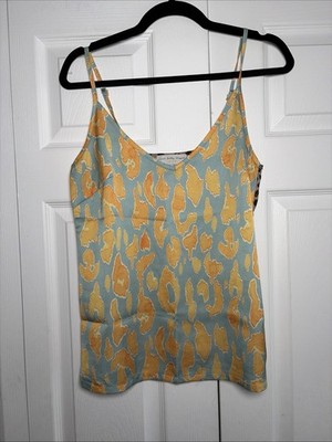 Never Fully Dressed Mixed Leopard Print Camisole Womens Size 6 Yellow Blue Tank