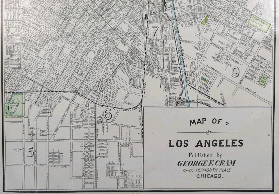 Vintage 1904 LOS ANGELES CALIFORNIA Map 11"x14" ~ Old Antique Original CHINATOWN - Image 4 of 4