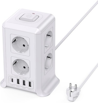 Multiple Socket with Switch, 8-Way Power Strip with 4 USB, Multiple Plug Surg...